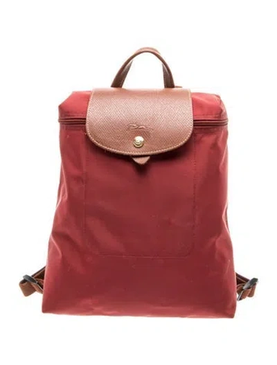 Pre-owned Longchamp Signature Backpack In Burgundy