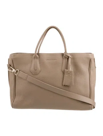 Pre-owned Longchamp Signature Briefcase In Neutral