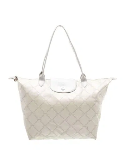 Pre-owned Longchamp Signature Le Pliage Tote Bag In White