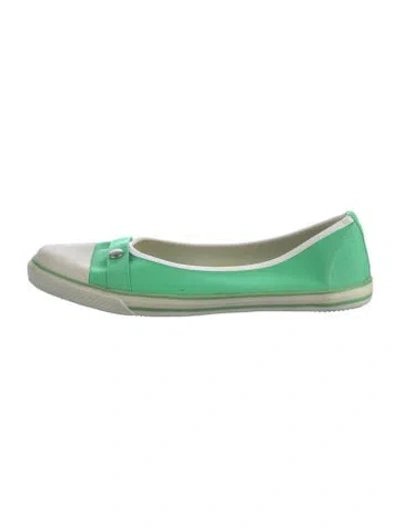 Pre-owned Longchamp Signature Logo Canvas Ballet Flats In Green