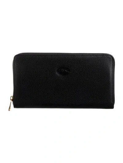 Pre-owned Longchamp Signature Logo Leather Continental Wallet In Black