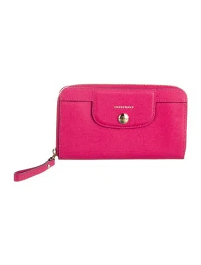 Pre-owned Longchamp Signature Logo Leather Continental Wallet In Pink