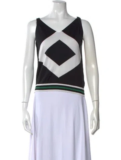 Pre-owned Longchamp Silk Colorblock Pattern Top In White
