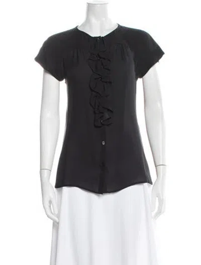 Pre-owned Longchamp Silk Crew Neck Blouse In Black