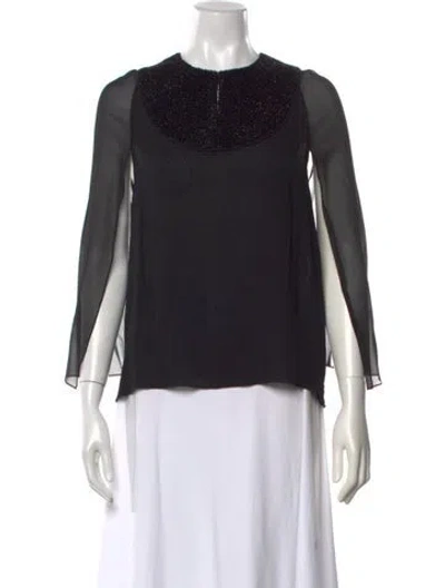 Pre-owned Longchamp Silk Crew Neck Top In Black