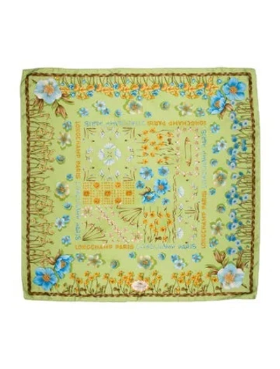 Pre-owned Longchamp Silk Floral Print Scarf In Green