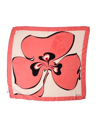 Pre-owned Longchamp Silk Floral Print Scarf In Pink