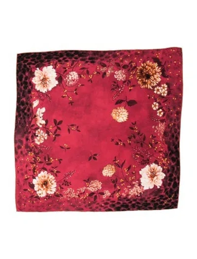 Pre-owned Longchamp Silk Floral Print Scarf In Red