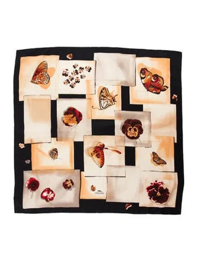 Pre-owned Longchamp Silk Graphic Print Scarf In Black