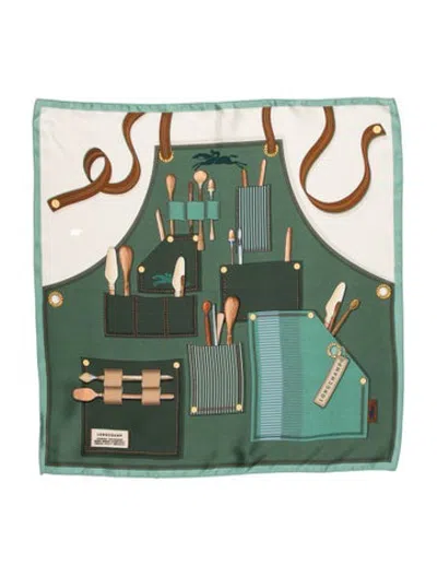 Pre-owned Longchamp Silk Graphic Print Scarf In Green