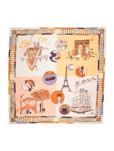 Pre-owned Longchamp Silk Graphic Print Scarf In Neutrals