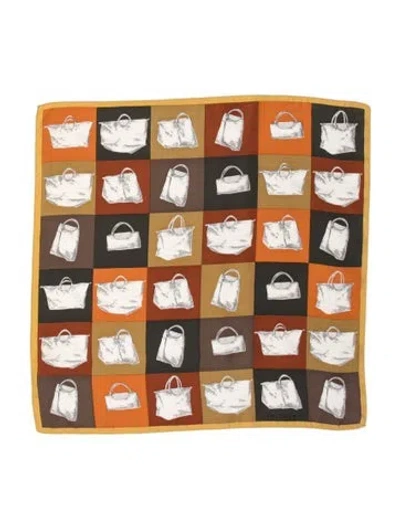 Pre-owned Longchamp Silk Graphic Print Scarf In Orange