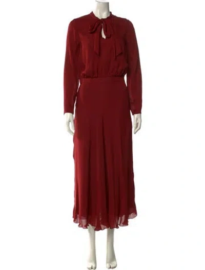 Pre-owned Longchamp Silk Long Dress In Burgundy