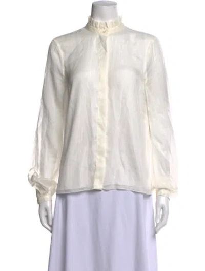 Pre-owned Longchamp Silk Long Sleeve Blouse In Neutrals