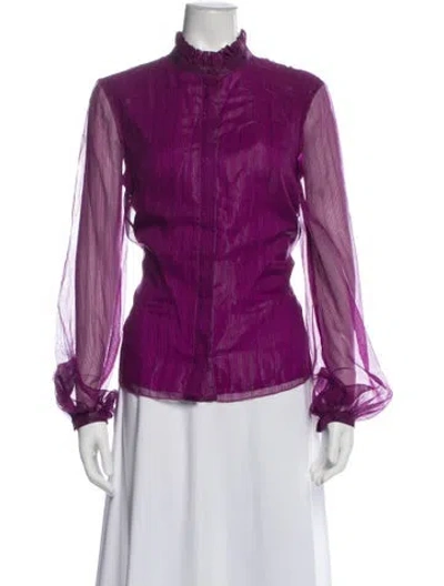 Pre-owned Longchamp Silk Long Sleeve Blouse In Purple