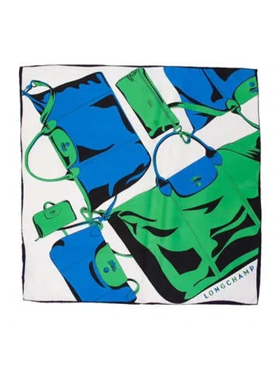 Pre-owned Longchamp Silk Printed Bandana In Green
