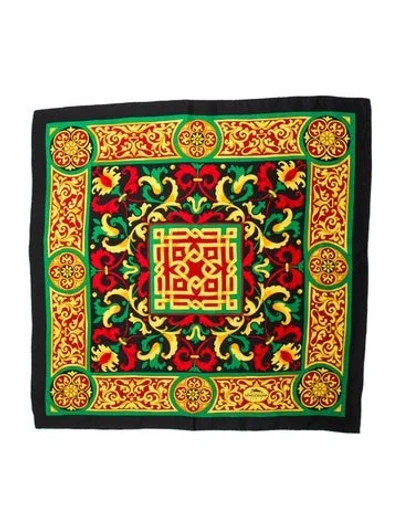 Pre-owned Longchamp Silk Printed Scarf In Black