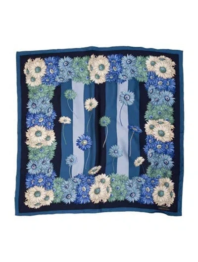 Pre-owned Longchamp Silk Printed Scarf In Blue