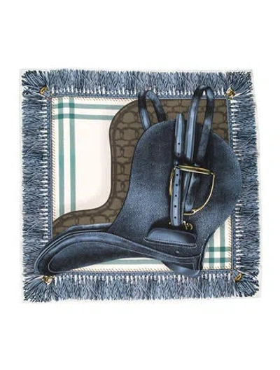 Pre-owned Longchamp Silk Printed Scarf In Blue