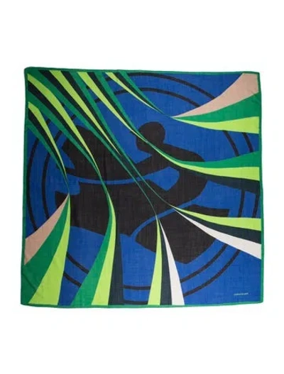 Pre-owned Longchamp Silk Printed Scarf In Blue