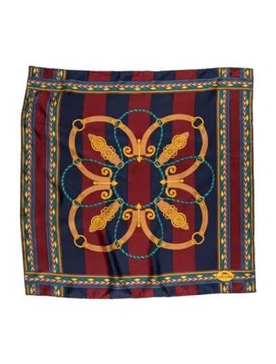 Pre-owned Longchamp Silk Printed Scarf In Blue