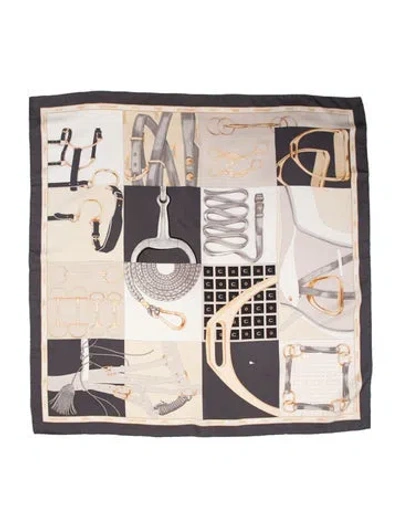 Pre-owned Longchamp Silk Printed Scarf In Gray