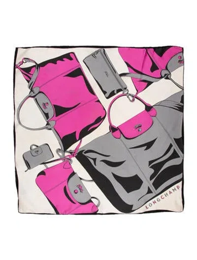 Pre-owned Longchamp Silk Printed Scarf In Pink