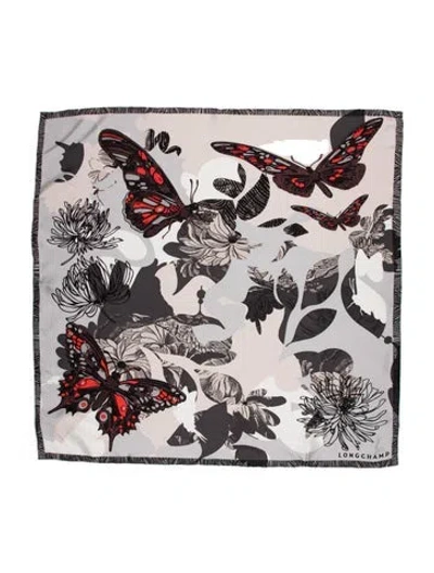 Pre-owned Longchamp Silk Printed Scarf In White