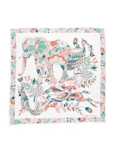 Pre-owned Longchamp Silk Printed Scarf In White