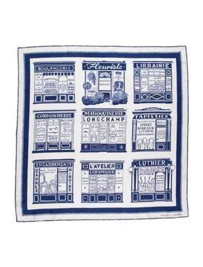 Pre-owned Longchamp Silk Printed Scarf In White