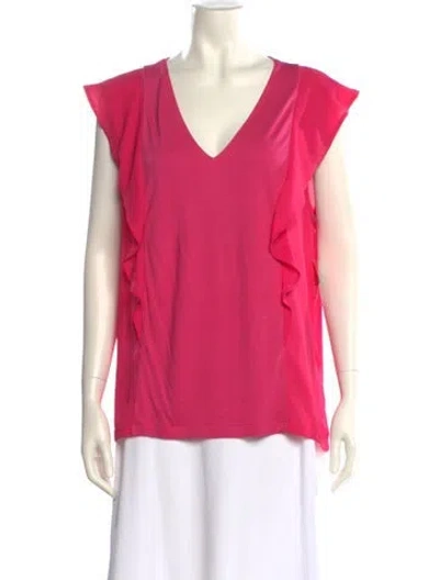 Pre-owned Longchamp Silk V-neck Blouse In Pink