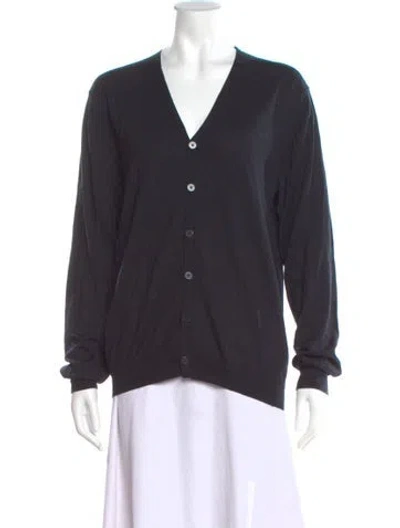 Pre-owned Longchamp Silk V-neck Sweater In Gray