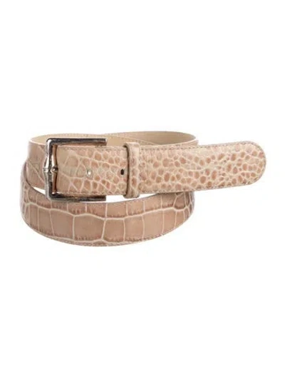 Pre-owned Longchamp Skinny Embossed Leather Waist Belt In Brown