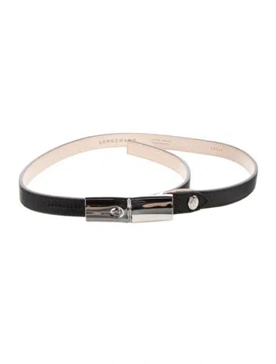 Pre-owned Longchamp Skinny Leather Waist Belt In Black