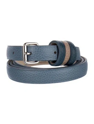 Pre-owned Longchamp Skinny Leather Waist Belt In Blue