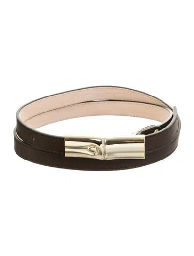 Pre-owned Longchamp Skinny Leather Waist Belt In Brown