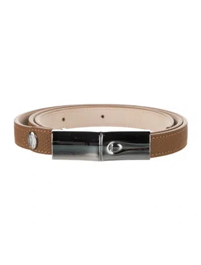 Pre-owned Longchamp Skinny Leather Waist Belt In Brown