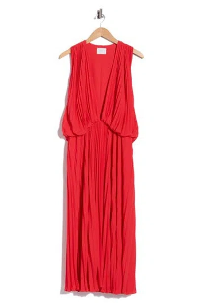 Longchamp Sleeveless Plissé Dress In Red