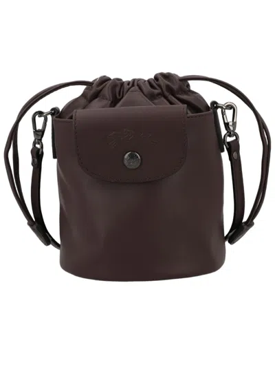 Longchamp Small Bucket-style Leather Bag With Drawstring Closure In Black