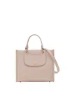 Longchamp Grey Handbag With Embossed Logo On The Front And Adjustable And Removable Shoulder Strap In Leather In Beige