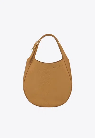 Longchamp Small Le Foulonné Leather Hobo Bag In Brown