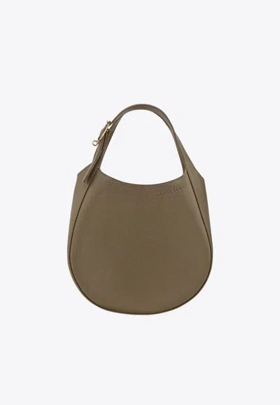 Longchamp Small Le Foulonné Leather Hobo Bag In Green
