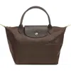 Longchamp Small Le Pliage Green Recycled Canvas Top Handle Bag In Brown