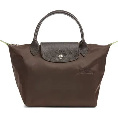 Longchamp Small Le Pliage Green Recycled Canvas Top Handle Bag In Brown