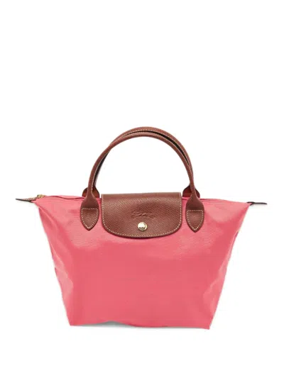 Pre-owned Longchamp Small Le Pliage Leather-trim Tote Bag In Pink
