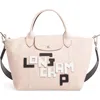 Longchamp Small Le Pliage Logo Leather Tote In Pink