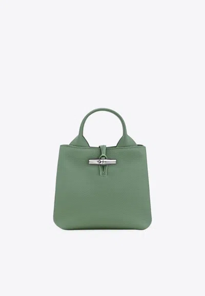 Longchamp Small Le Roseau Leather Top Handle Bag In Green