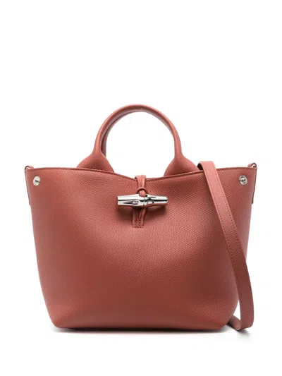 Longchamp Small Le Roseau Leather Tote Bag In Red