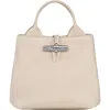 Longchamp Small Le Roseau Leather Tote In White