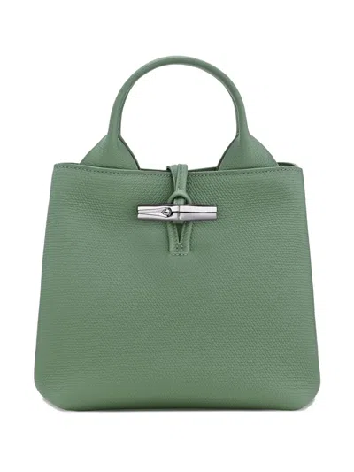 Longchamp Le Roseau Green Small Handbag With Adjustable And Removable Shoulder Strap In Leather